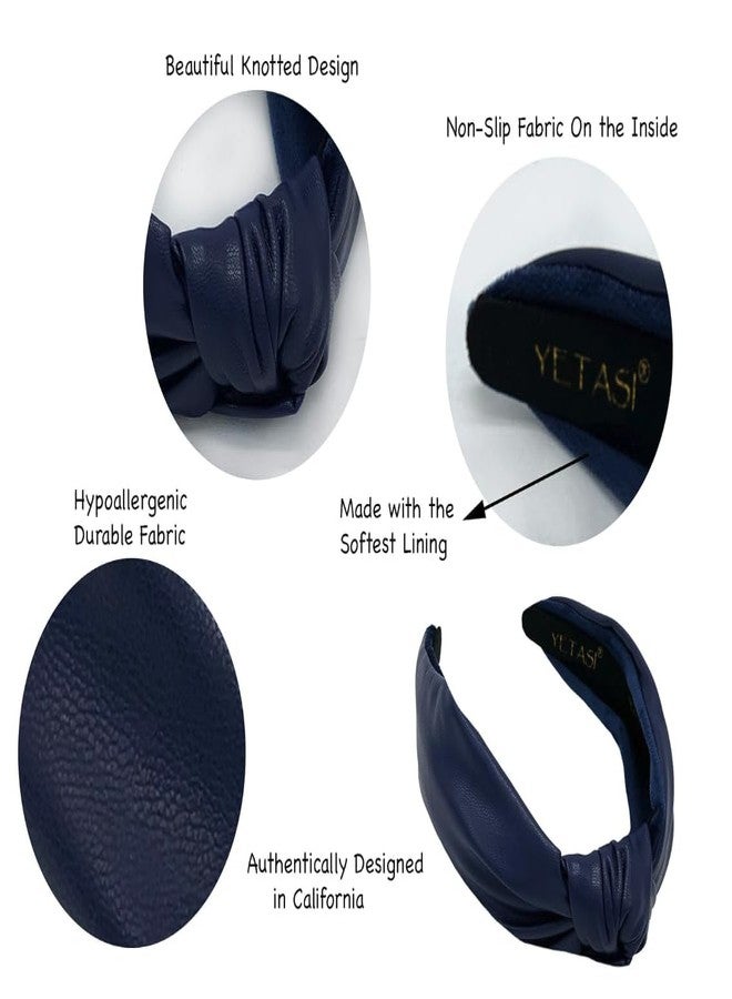 YETASI Chunky 2.5 Inches Knot Top Navy Blue Headbands for Women, Trendy Head bands for Women's Hair Leather Knotted Headband for Women is a Womens Head band Fashion Designer Girl - Image 3
